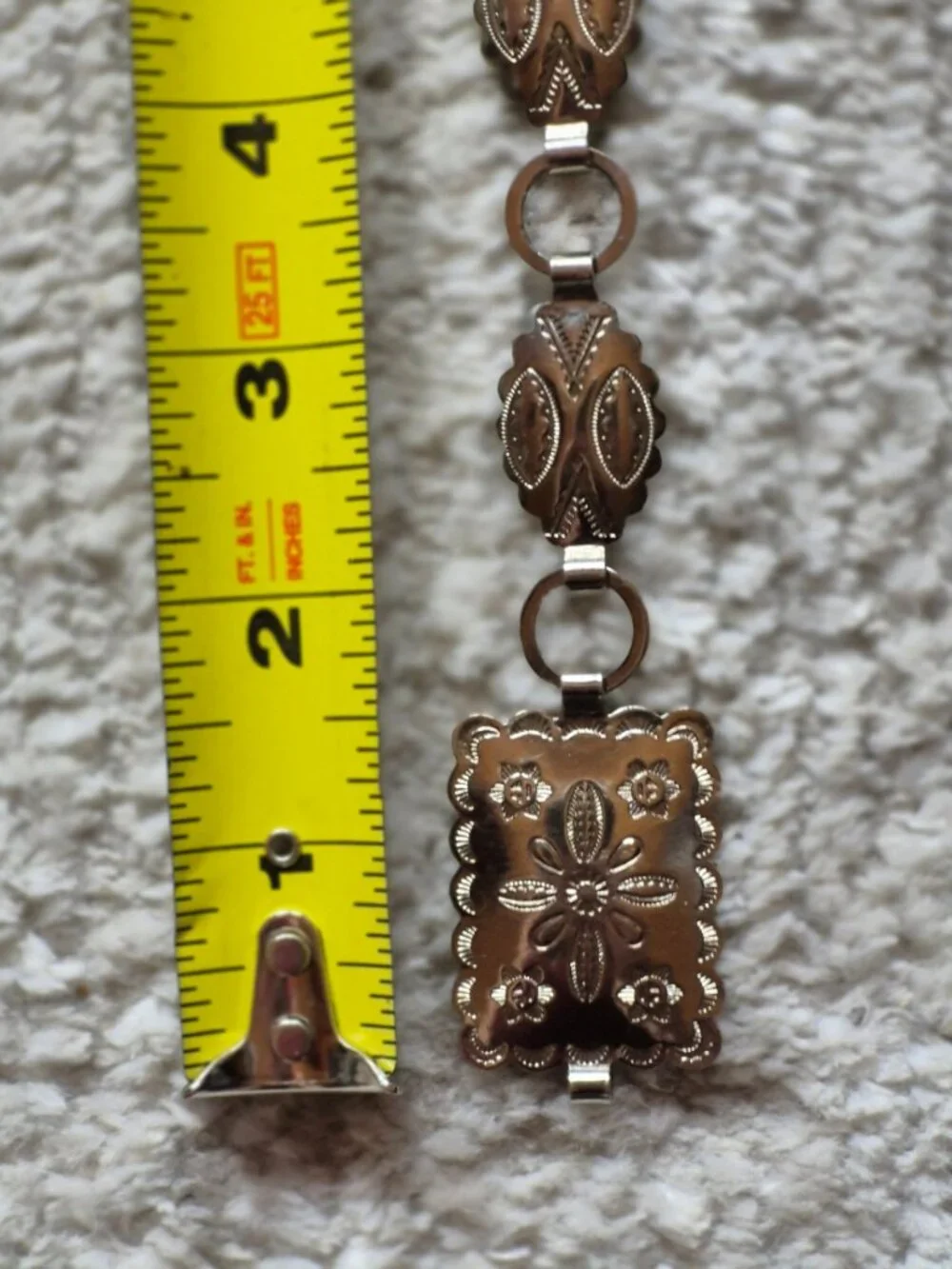 Silver Tone Concho Link Boho Belt Oval Medallions Rectangular Buckle Lightweight